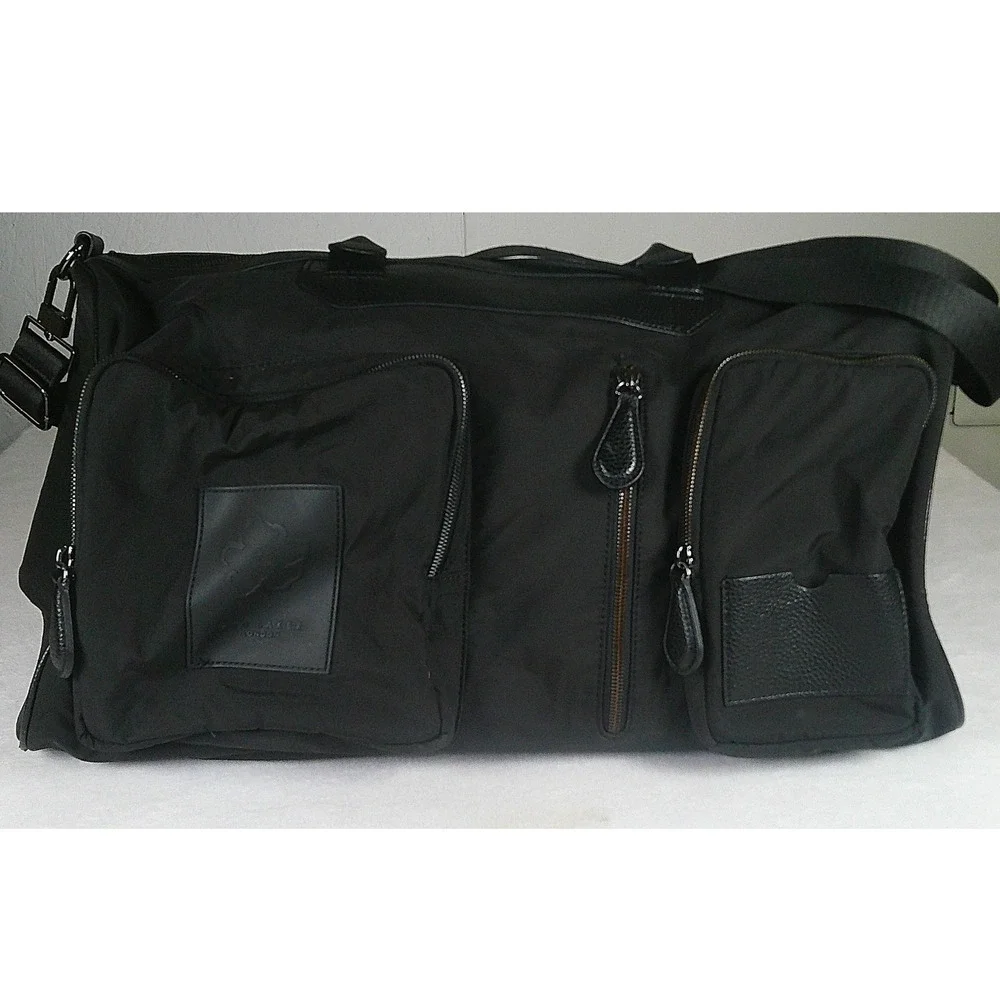 Ted Baker London Black Nylon Duffel Bag‎ Leather Trim Travel Weekend Gym Bag